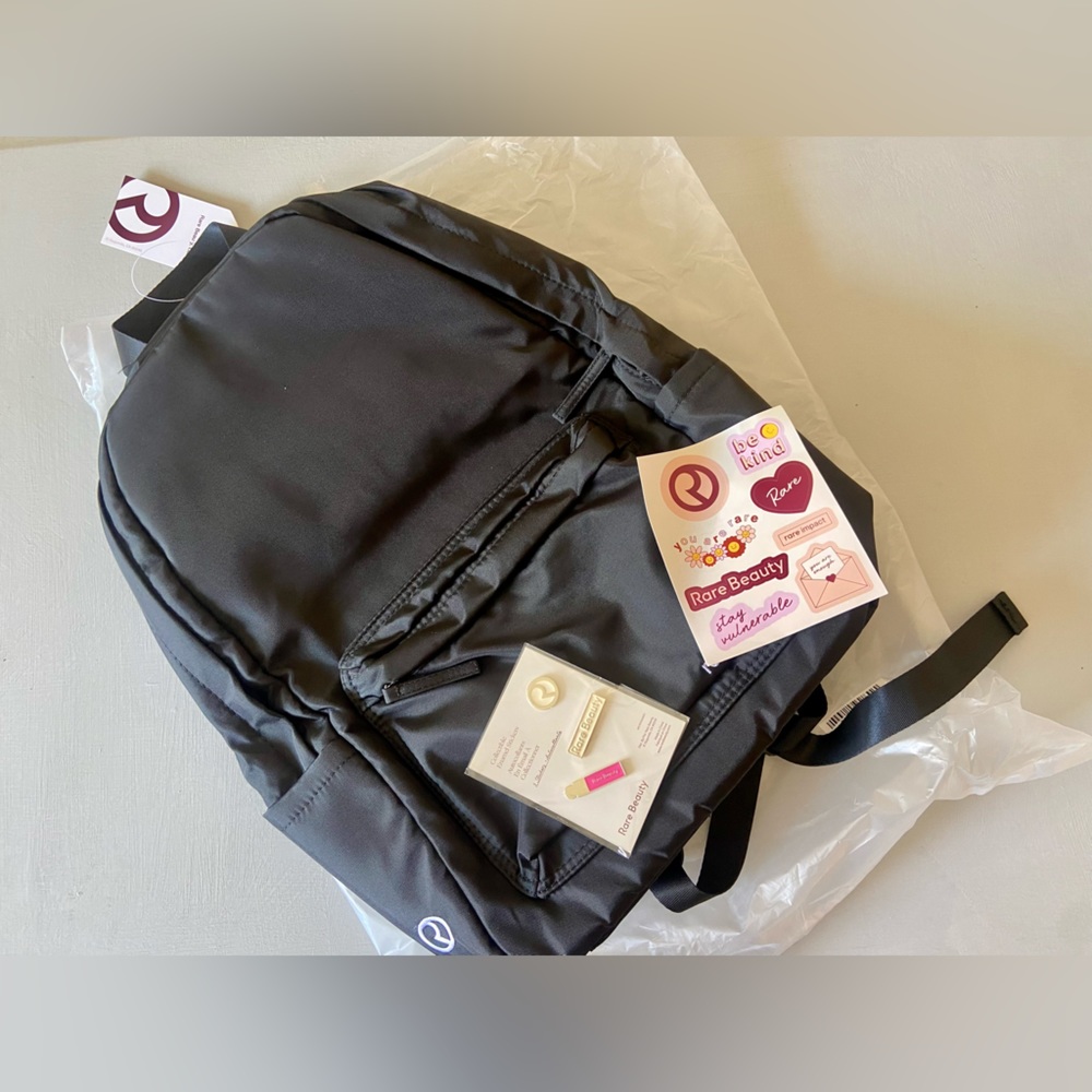 NEW Rare Beauty Rare Impact Backpack with Stickers and Pins
